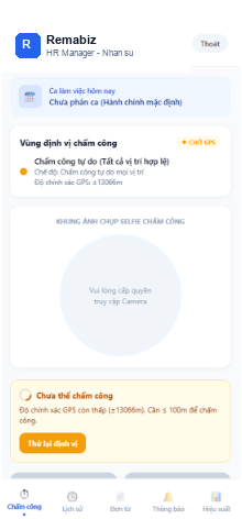 Màn hình Chấm công thực tế Remabiz